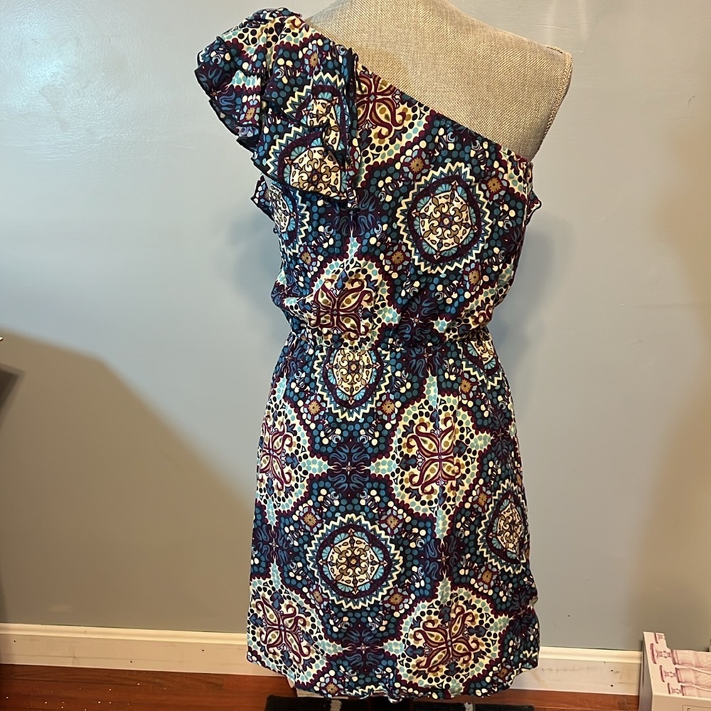 Xhilaration Blue and White Asymmetrical Ruffled Sundress - Picture 3 of 6